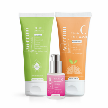 Aurrum Essence Co Vitamin c facewash, ultra brightening serum and Oil free gel moisturizer combo