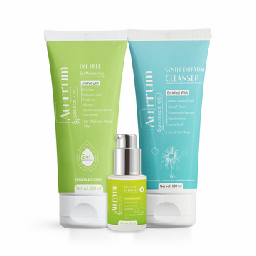 Aurrum Essence Co Gentle everyday cleanser, oil free gel moisturizer and anti acne serum combo