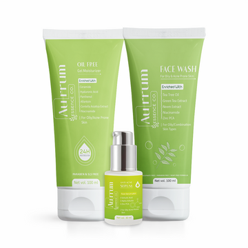 Aurrum Essence Co tea tree facewash, oil free gel moisturizer and anti acne serum combo